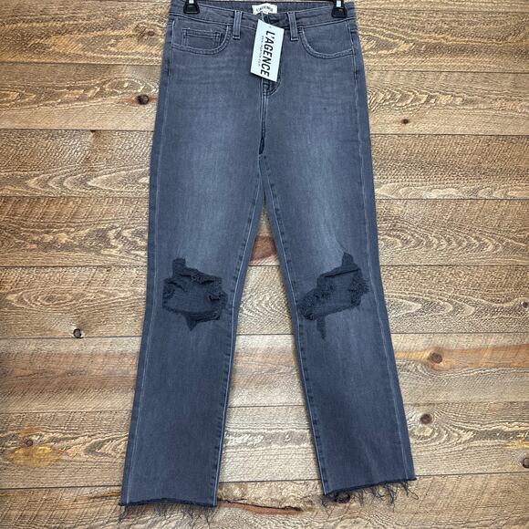 L'Agence High Rise Straight Leg Ankle Length Distressed Jeans Size 25 NWT - Picture 1 of 3